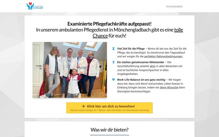 Kuvakaappaus sivustosta pflegedienst-schiller-karriere.de