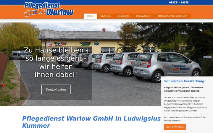 Screenshot of pflegedienst-warlow.de