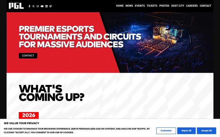 Screenshot of pglesports.com