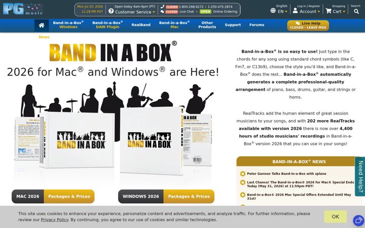 Screenshot of pgmusic.com