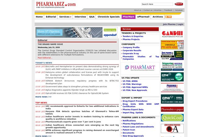 Capture d'écran de pharmabiz.com