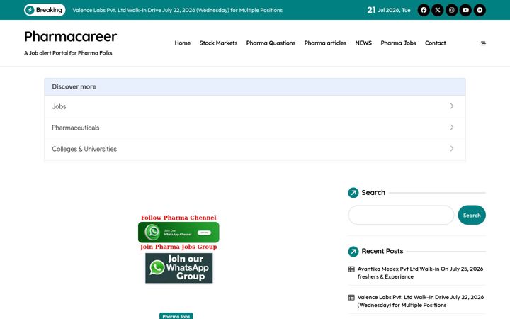 Screenshot stránky pharmacareer.in