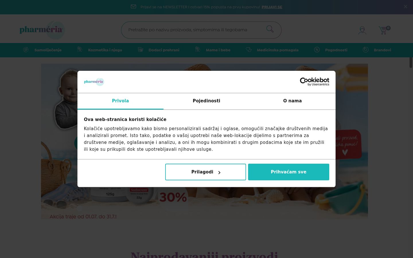Screenshot del banner di consenso mostrato prima di qualsiasi interazione