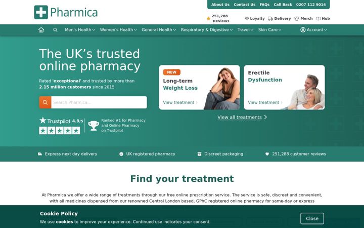 Skærmbillede af pharmica.co.uk