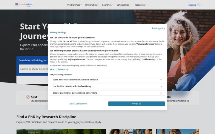 Screenshot of phdportal.com