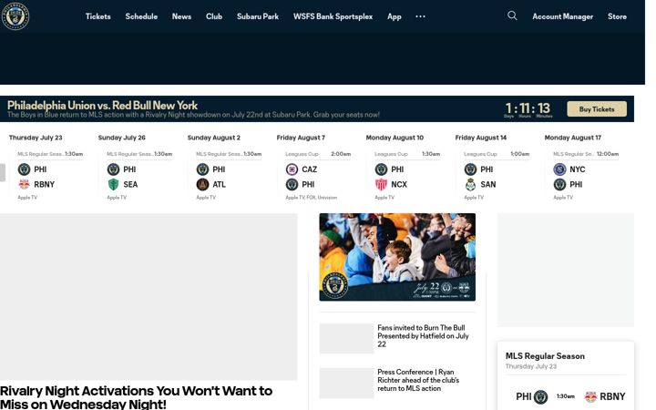 Screenshot of philadelphiaunion.com