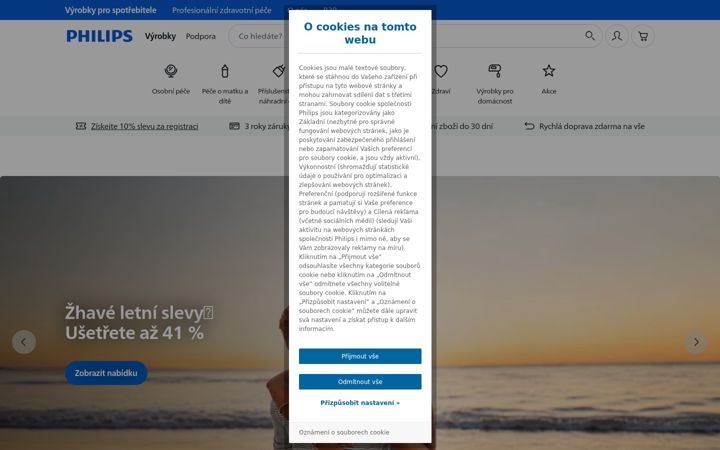 Kuvakaappaus sivustosta philips.cz