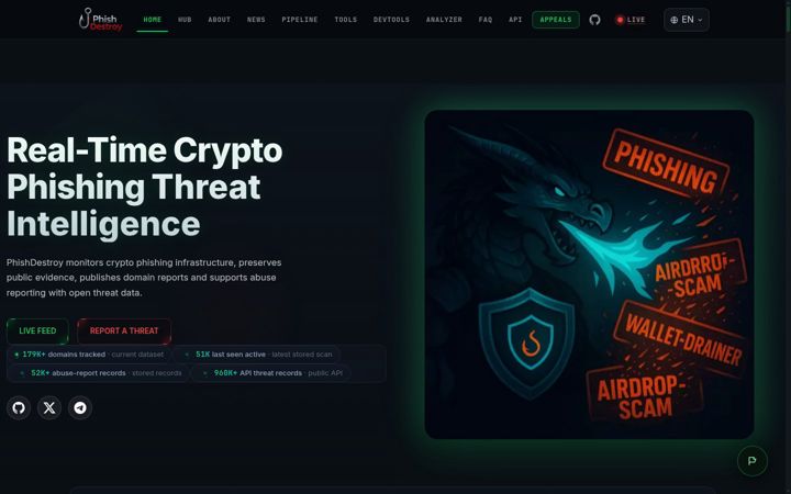 Screenshot of phishdestroy.io