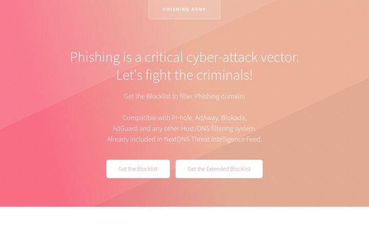 Screenshot of phishing.army
