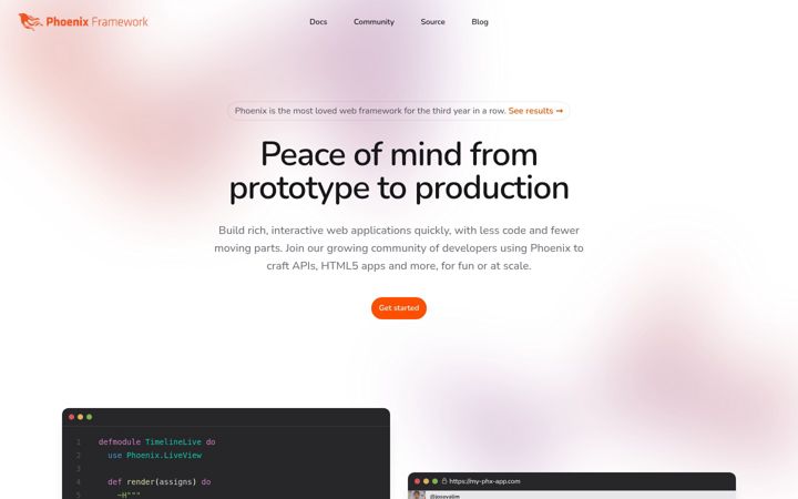 Screenshot of phoenixframework.org