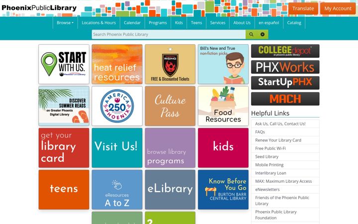 Screenshot von phoenixpubliclibrary.org