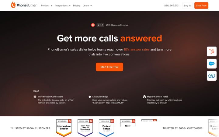Ekrānuzņēmums no phoneburner.com