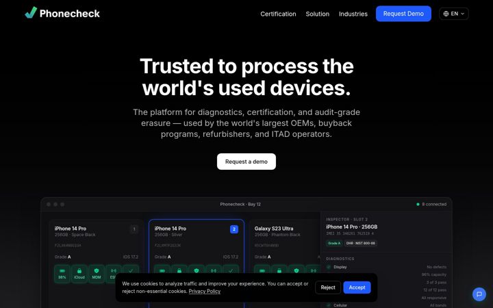Captura de ecrã de phonecheck.com
