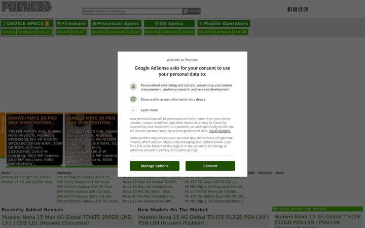 Képernyőkép: phonedb.net