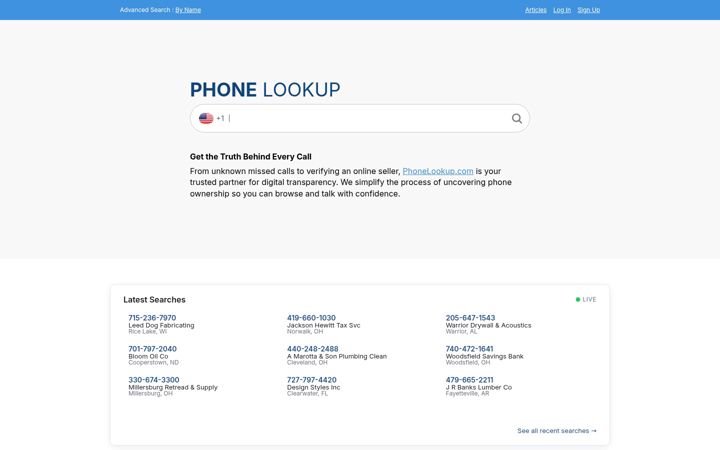 Screenshot of phonelookup.com