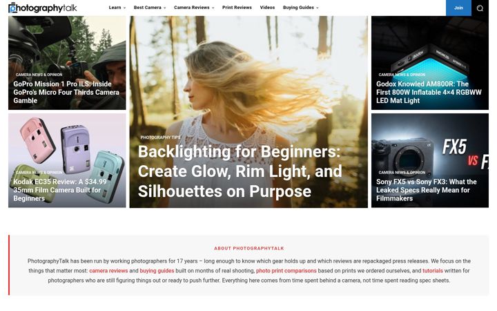 Screenshot of photographytalk.com
