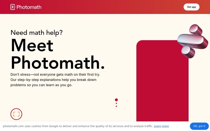 Screenshot of photomath.com