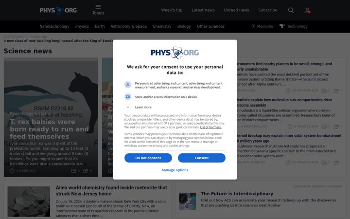 Screenshot ta' phys.org
