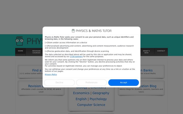 Screenshot von physicsandmathstutor.com