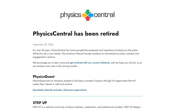 Screenshot of physicscentral.com