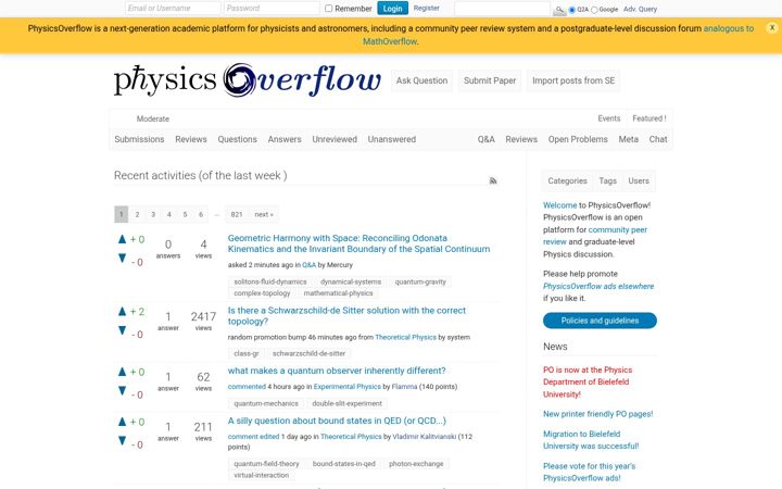 Screenshot of physicsoverflow.org