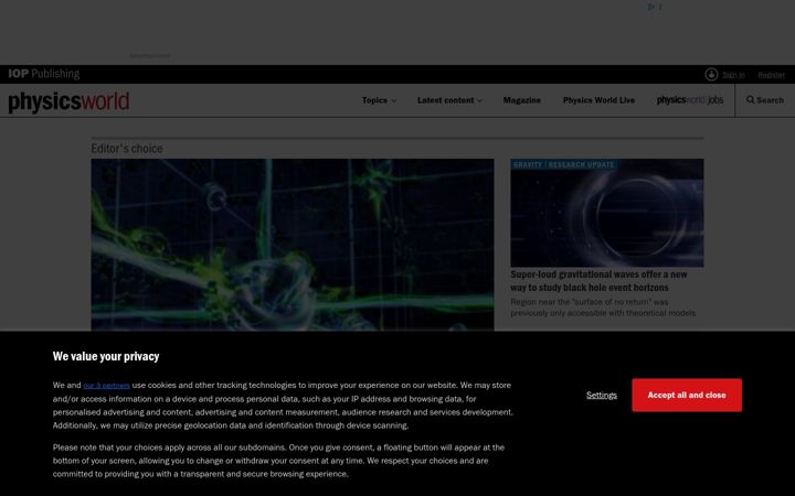Snímek obrazovky physicsworld.com