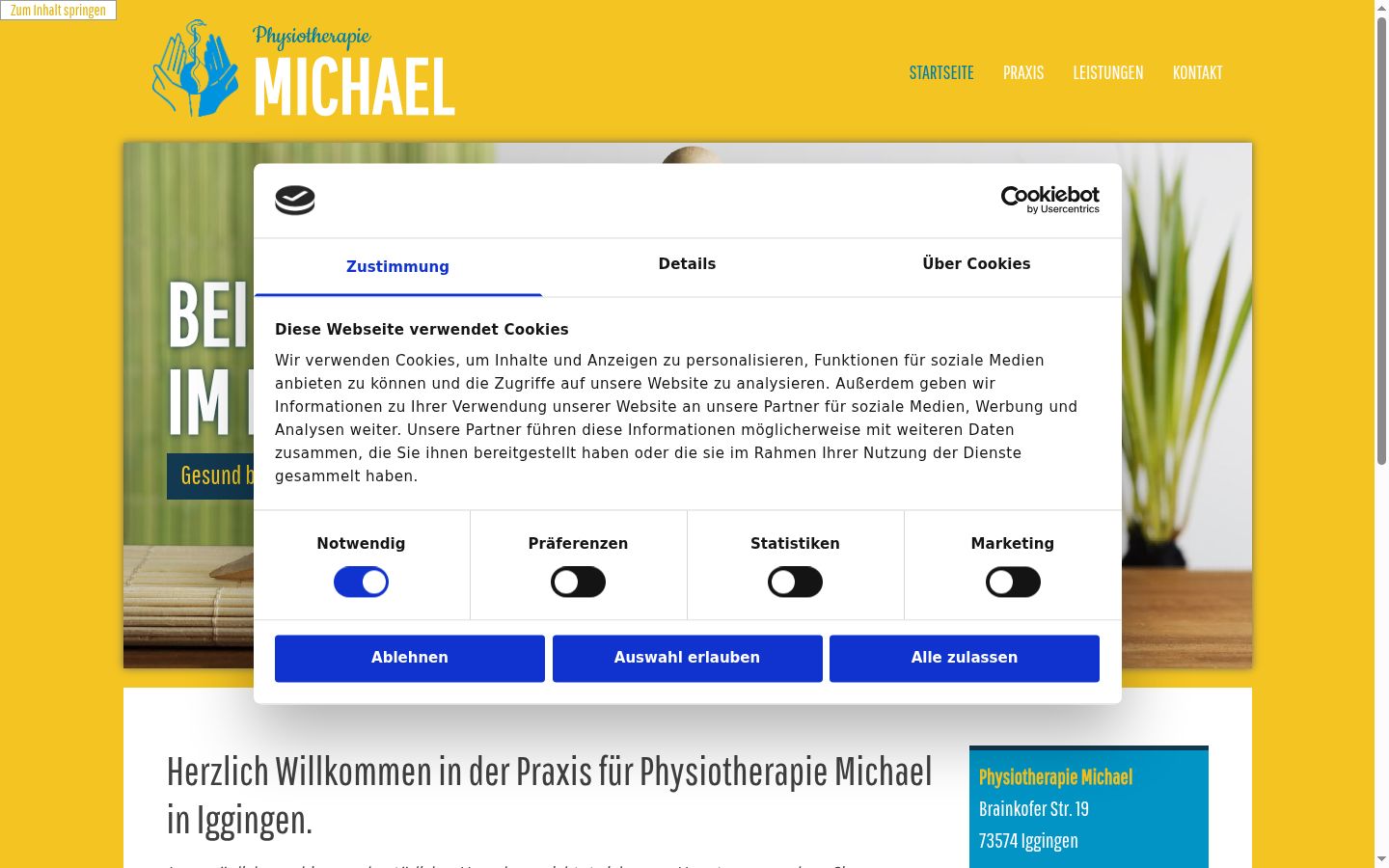 Screenshot des Einwilligungsbanners vor jeglicher Interaktion