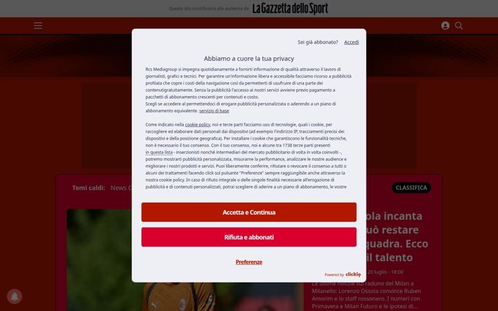 Screenshot of pianetamilan.it
