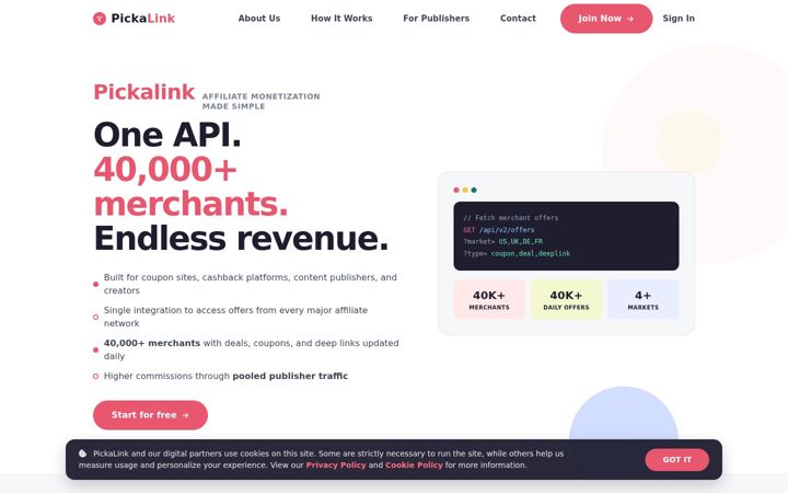 Screenshot of pickalink.com