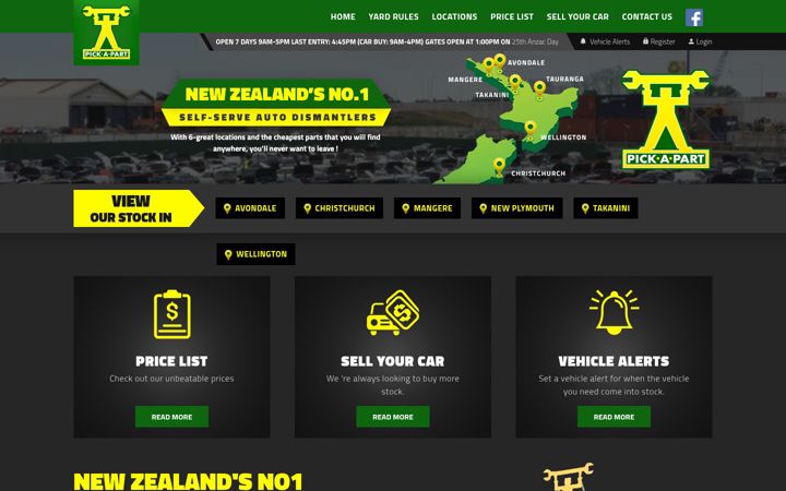 Screenshot stránky pickapart.co.nz