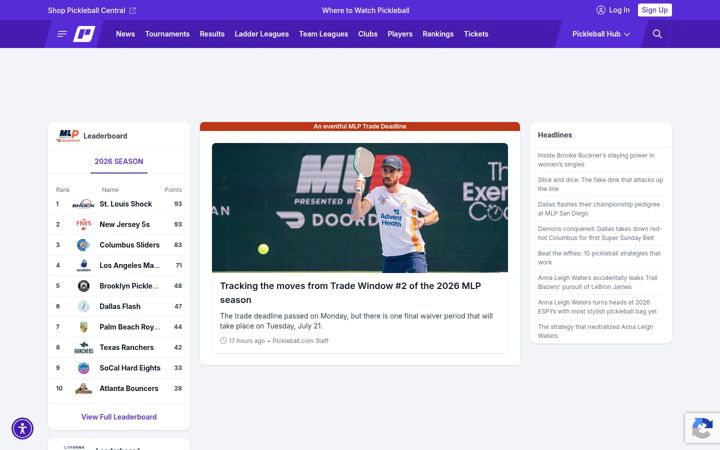 Screenshot of pickleball.com