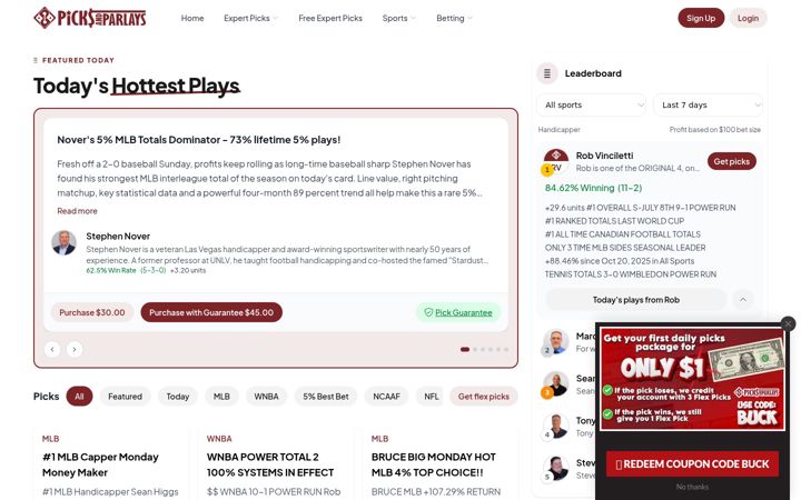 Screenshot of picksandparlays.net