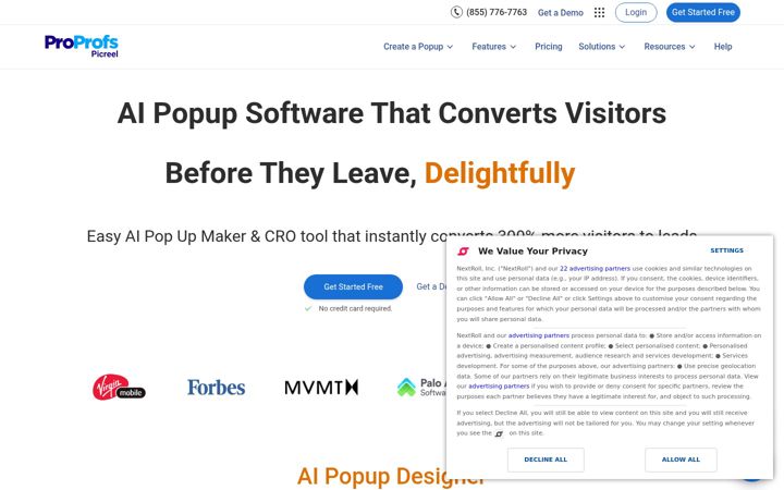 Screenshot of picreel.com