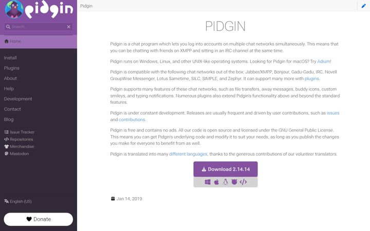 Ekraanipilt saidist pidgin.im