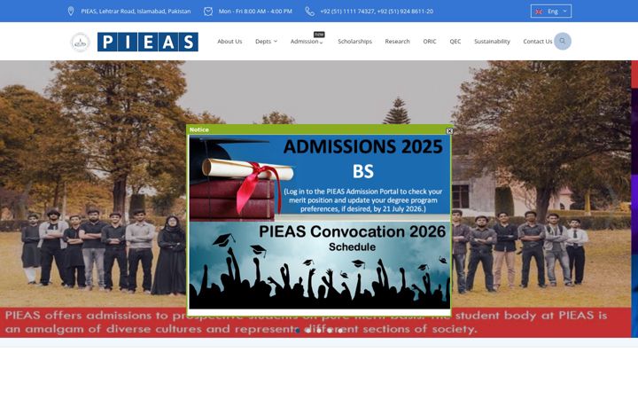 Screenshot of pieas.edu.pk