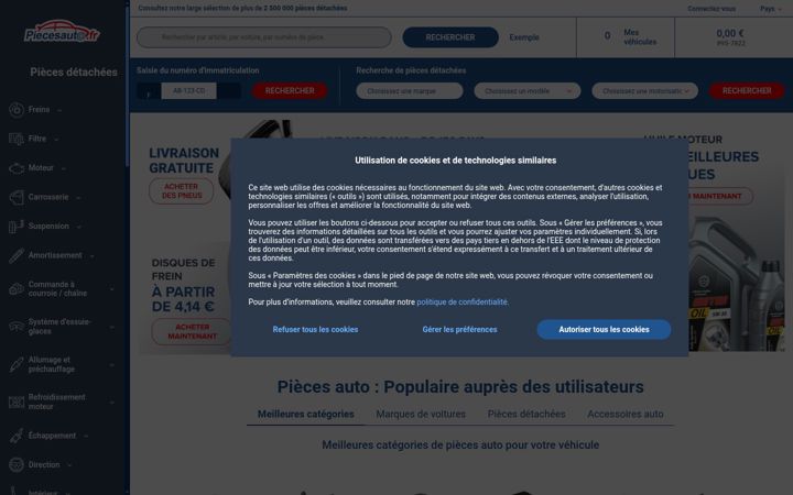 Skjermbilde av piecesauto.fr