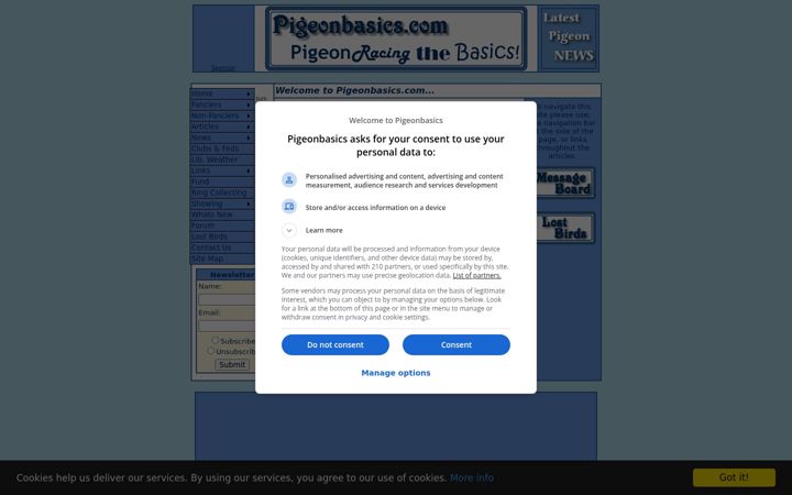 Screenshot of pigeonbasics.com