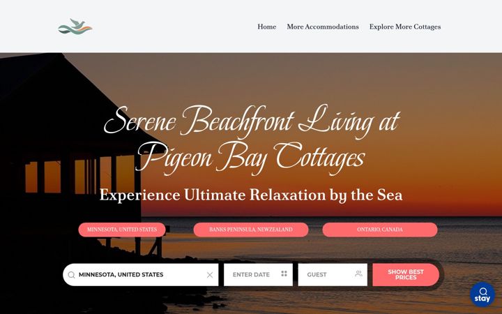Screenshot of pigeonbaycottages.com