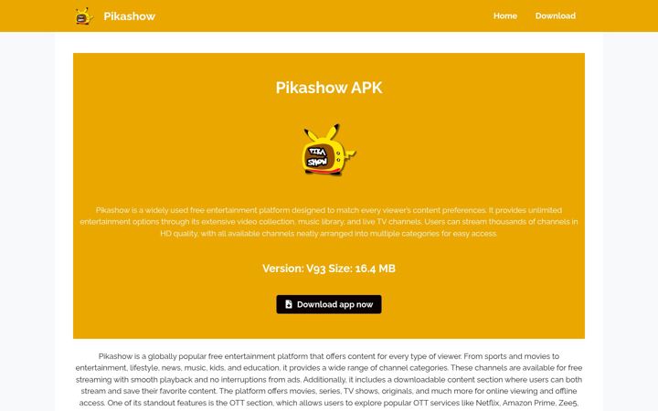 Screenshot of pikashowtv.app