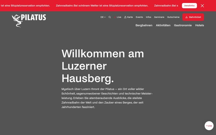 Screenshot of pilatus.ch