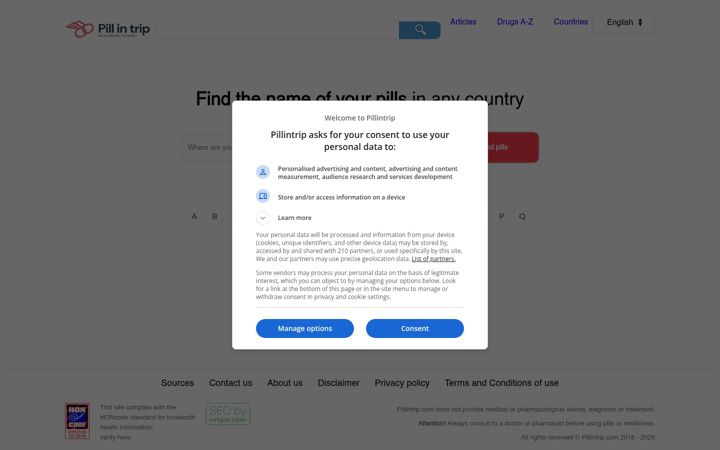 Screenshot of pillintrip.com