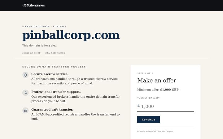 Screenshot of pinballcorp.com