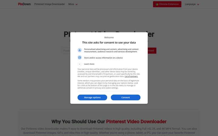 Screenshot van pindown.io