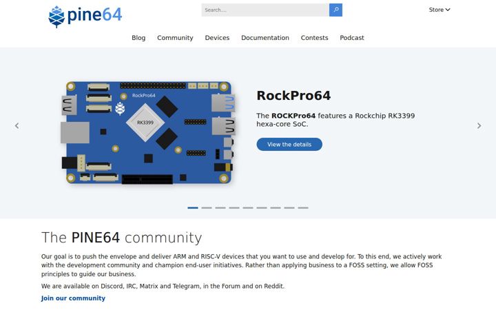 Screenshot of pine64.org