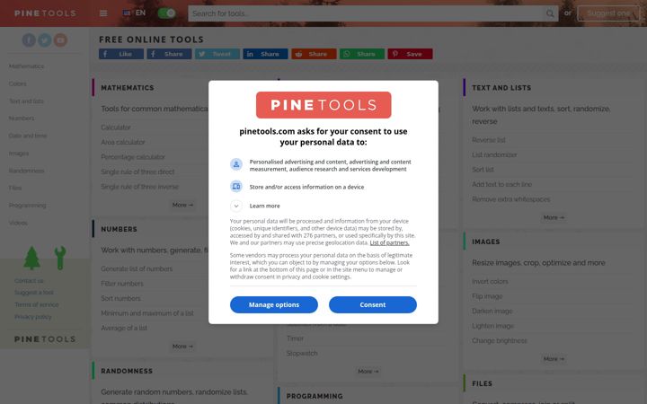 Screenshot of pinetools.com