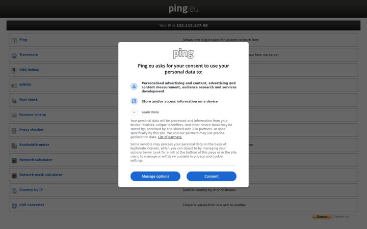 Screenshot of ping.eu