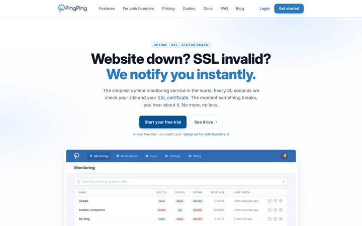 Skærmbillede af pingping.io