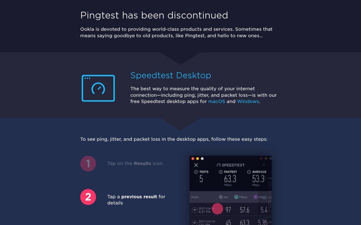 Snimka zaslona za pingtest.net