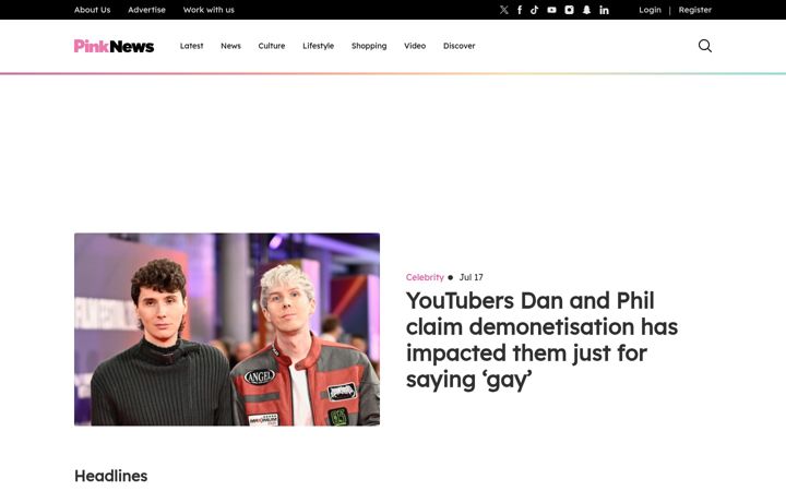 Screenshot ta' pinknews.co.uk