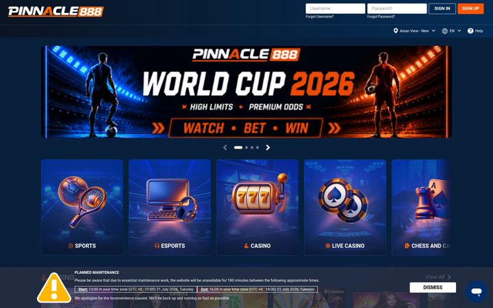 Screenshot of pinnacle888.com